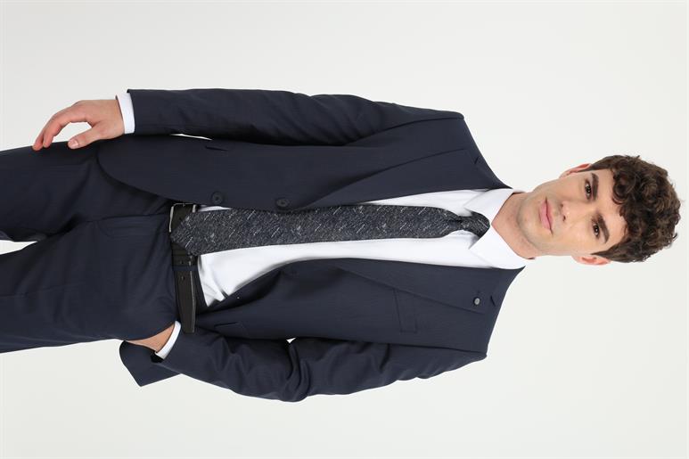 Lacivert Armürlü Slim Fit Erkek Takım Elbise 