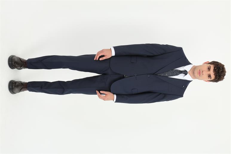 Lacivert Armürlü Slim Fit Erkek Takım Elbise 