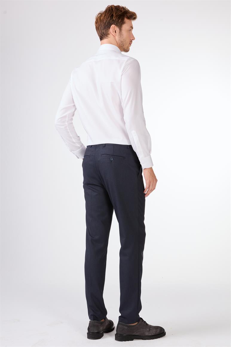 Lacivert Armürlü Slim Fit Casual Takım Elbise 