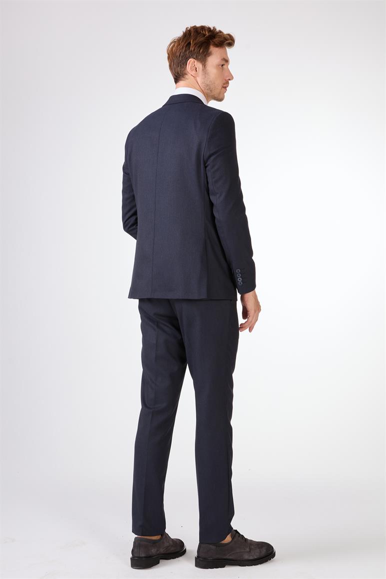 Lacivert Armürlü Slim Fit Casual Takım Elbise 