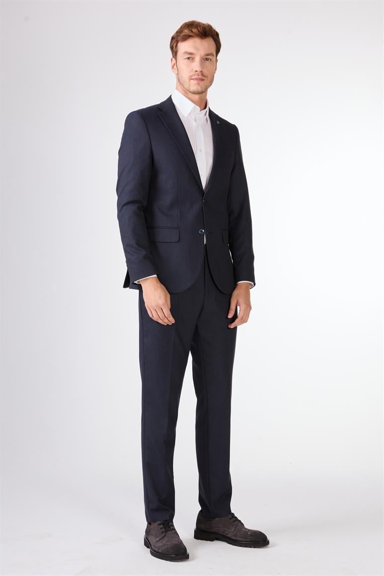 Lacivert Armürlü Slim Fit Casual Takım Elbise 