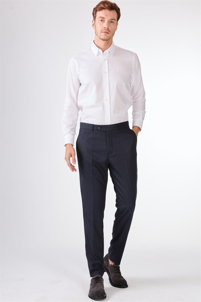 Lacivert Armürlü Slim Fit Casual Takım Elbise 