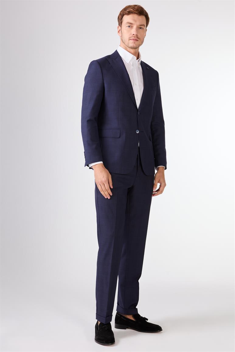 Lacivert   Balıksırtı Erkek Takım Elbise - Slim Fit