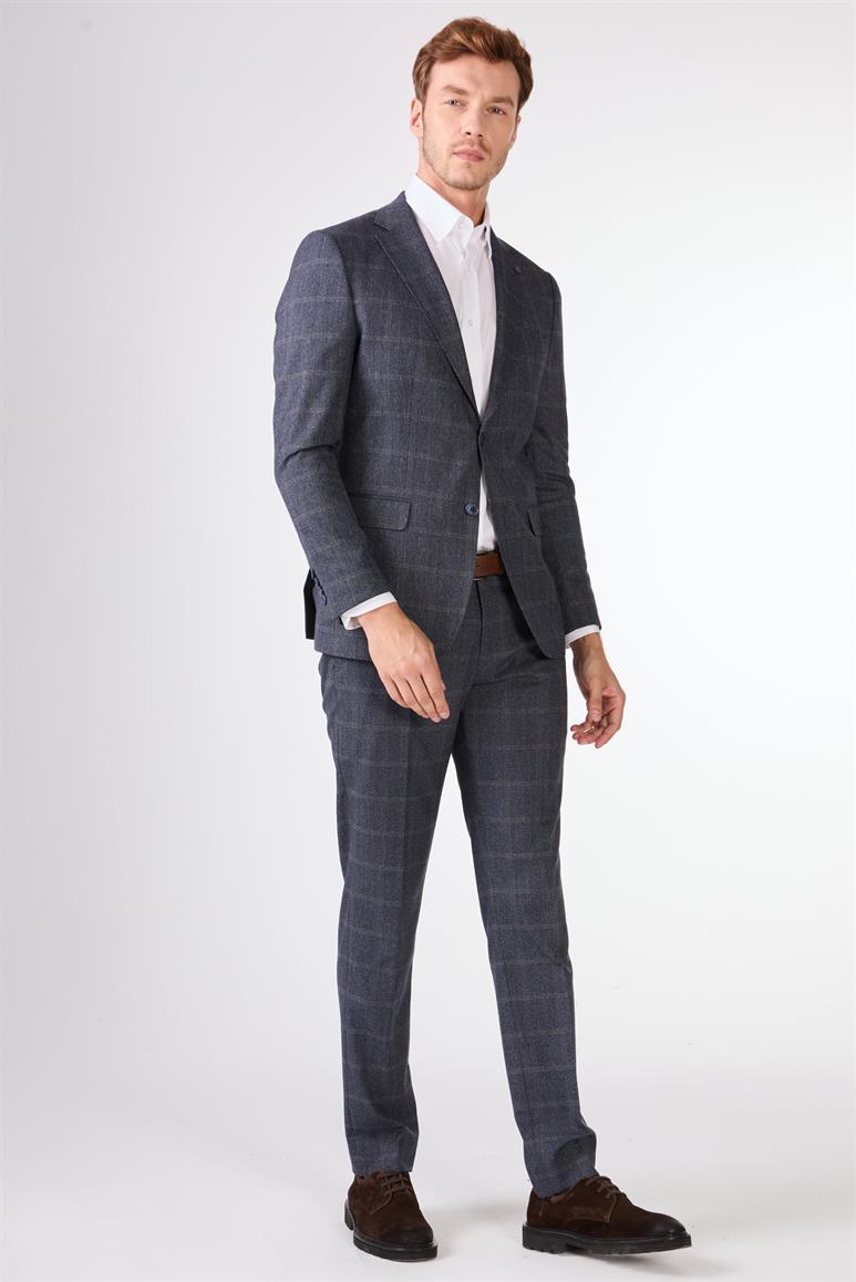 Lacivert   Balıksırtı Erkek Takım Elbise - Slim Fit