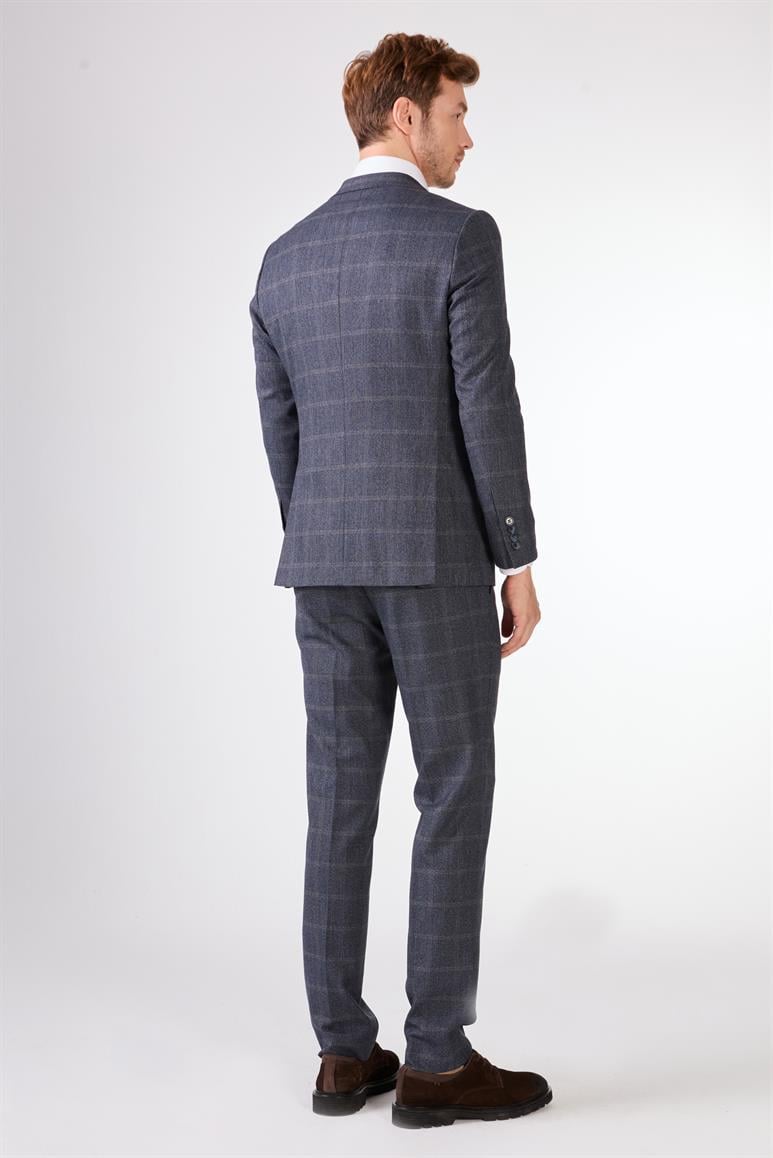 Lacivert   Balıksırtı Erkek Takım Elbise - Slim Fit