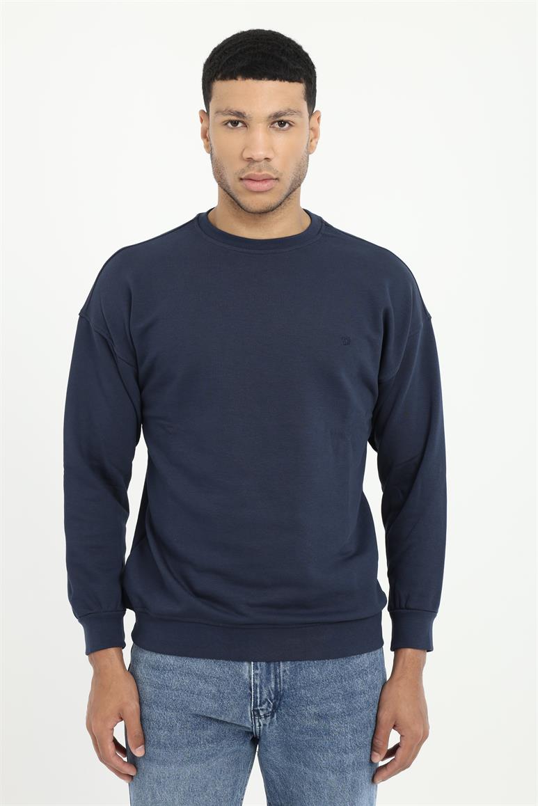 Lacivert Bisiklet Yaka Regular Fit Erkek Sweatshirt