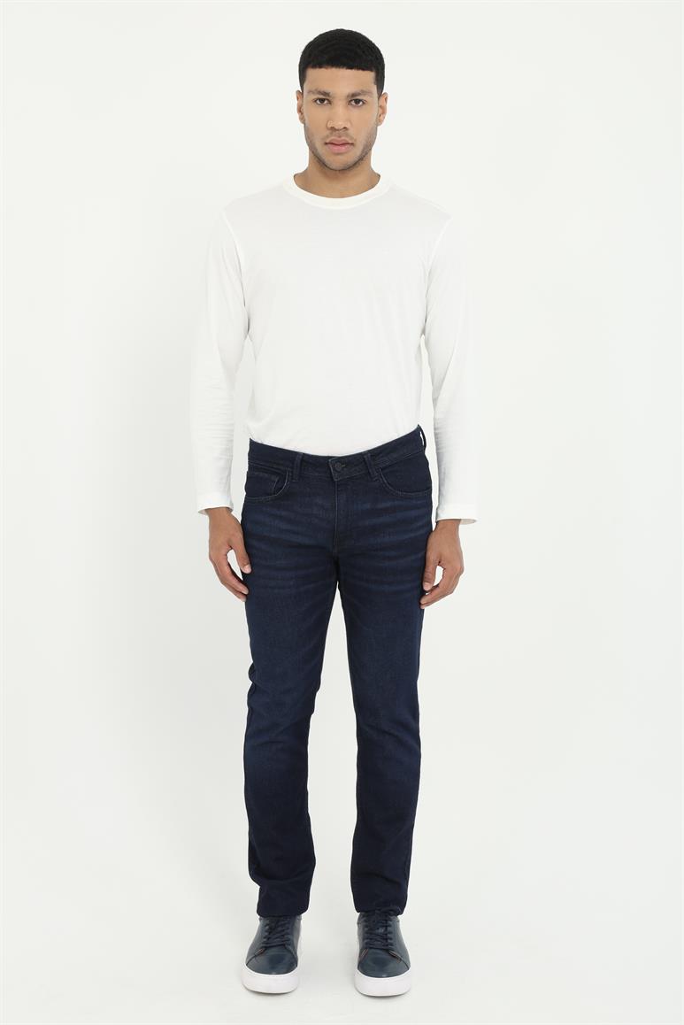 Lacivert Slim Fit Denim Erkek Pantolon