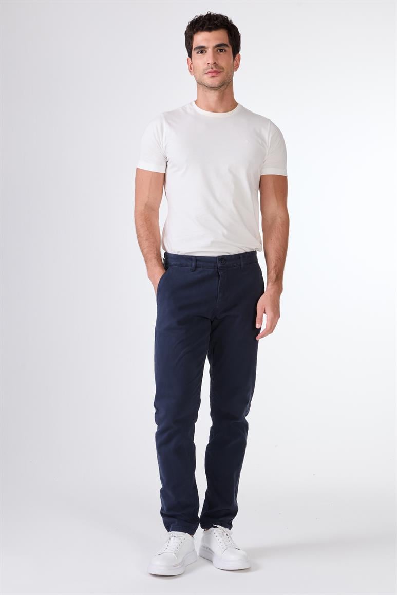 Lacivert Düz Slim Fit Yan Cep Erkek Pantolon 