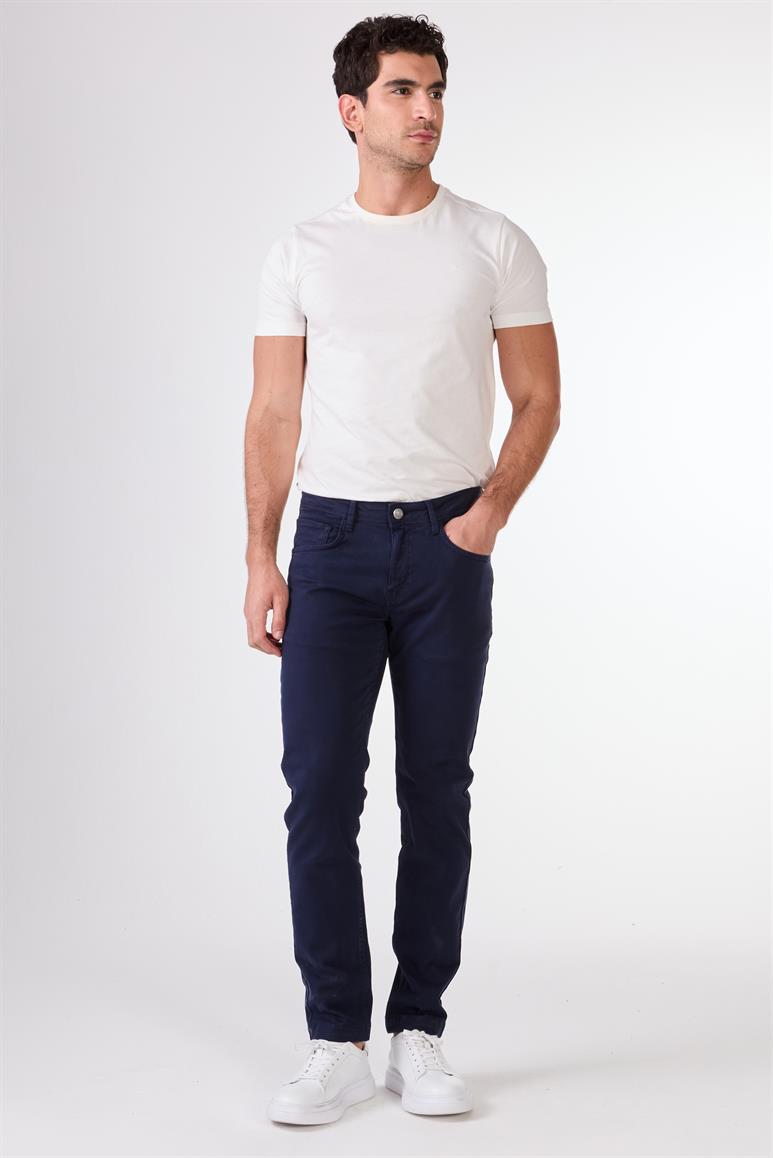 Lacivert 5 Cep Düz Renk Slim Fit Erkek Pantolon