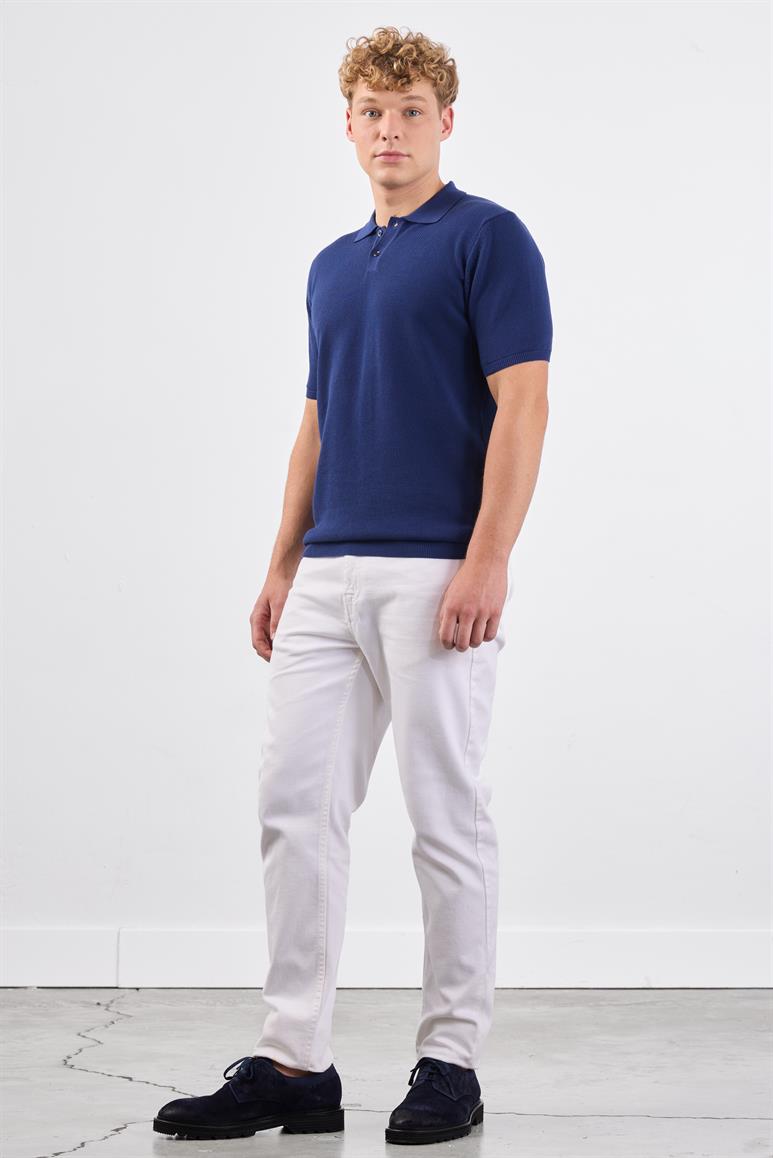 Lacivert Polo Düğme Yaka Düz Renk Slim Fit Erkek Triko