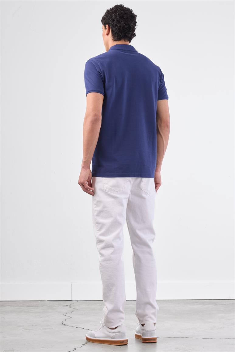 Lacivert Polo Yaka Pamuklu Düz Renk Slim Fit Erkek T-shirt