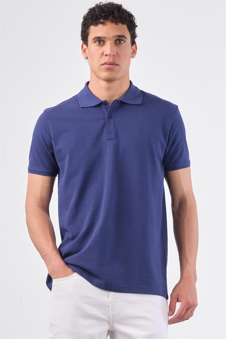 Lacivert Polo Yaka Pamuklu Düz Renk Slim Fit Erkek T-shirt