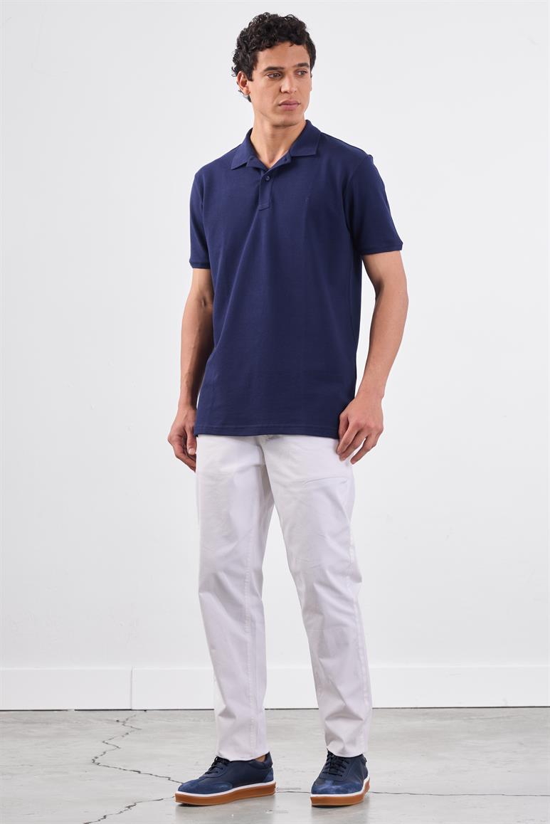Lacivert Polo Yaka Pamuklu Düz Renk Slim Fit Erkek T-shirt