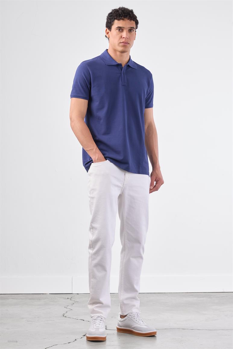 Lacivert Polo Yaka Pamuklu Düz Renk Slim Fit Erkek T-shirt