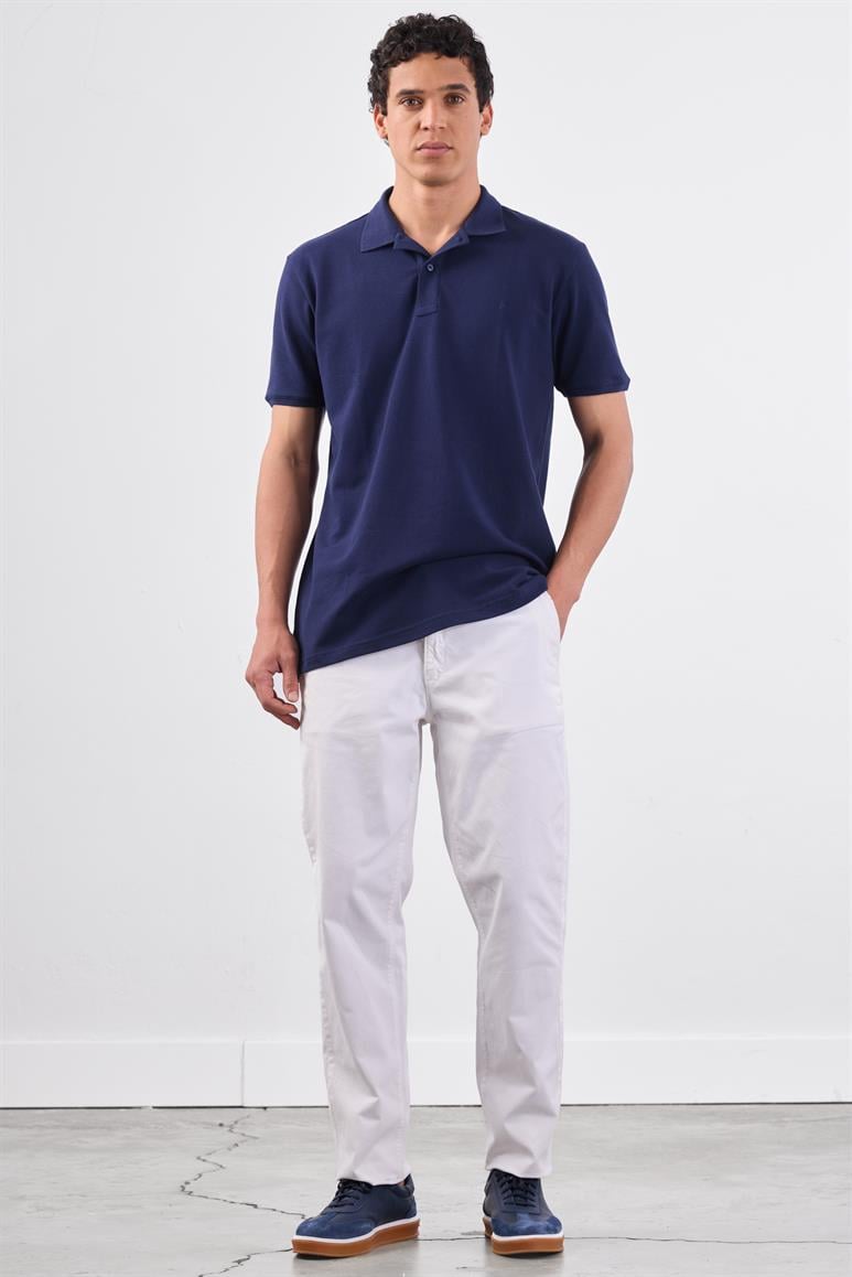 Lacivert Polo Yaka Pamuklu Düz Renk Slim Fit Erkek T-shirt