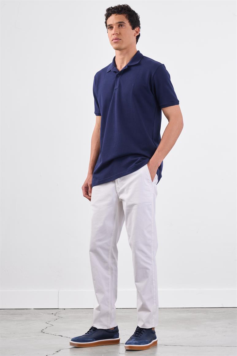 Lacivert Polo Yaka Pamuklu Düz Renk Slim Fit Erkek T-shirt