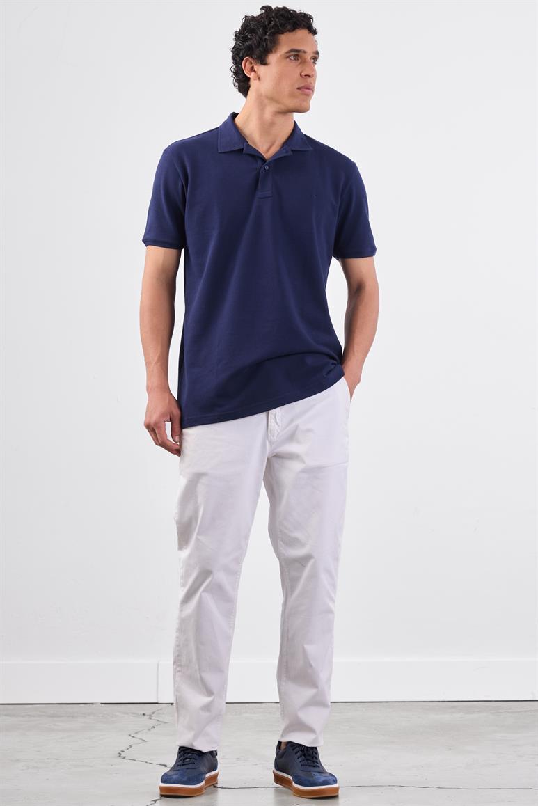 Lacivert Polo Yaka Pamuklu Düz Renk Slim Fit Erkek T-shirt