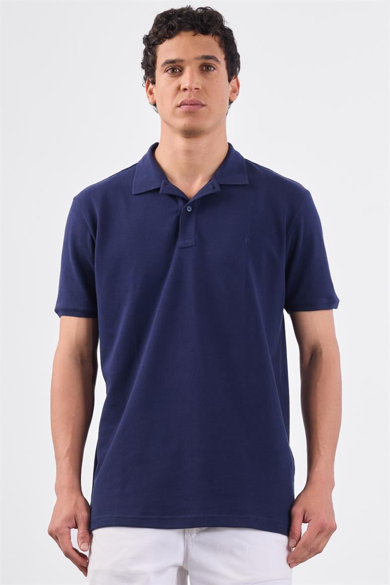 Lacivert Polo Yaka Pamuklu Düz Renk Slim Fit Erkek T-shirt