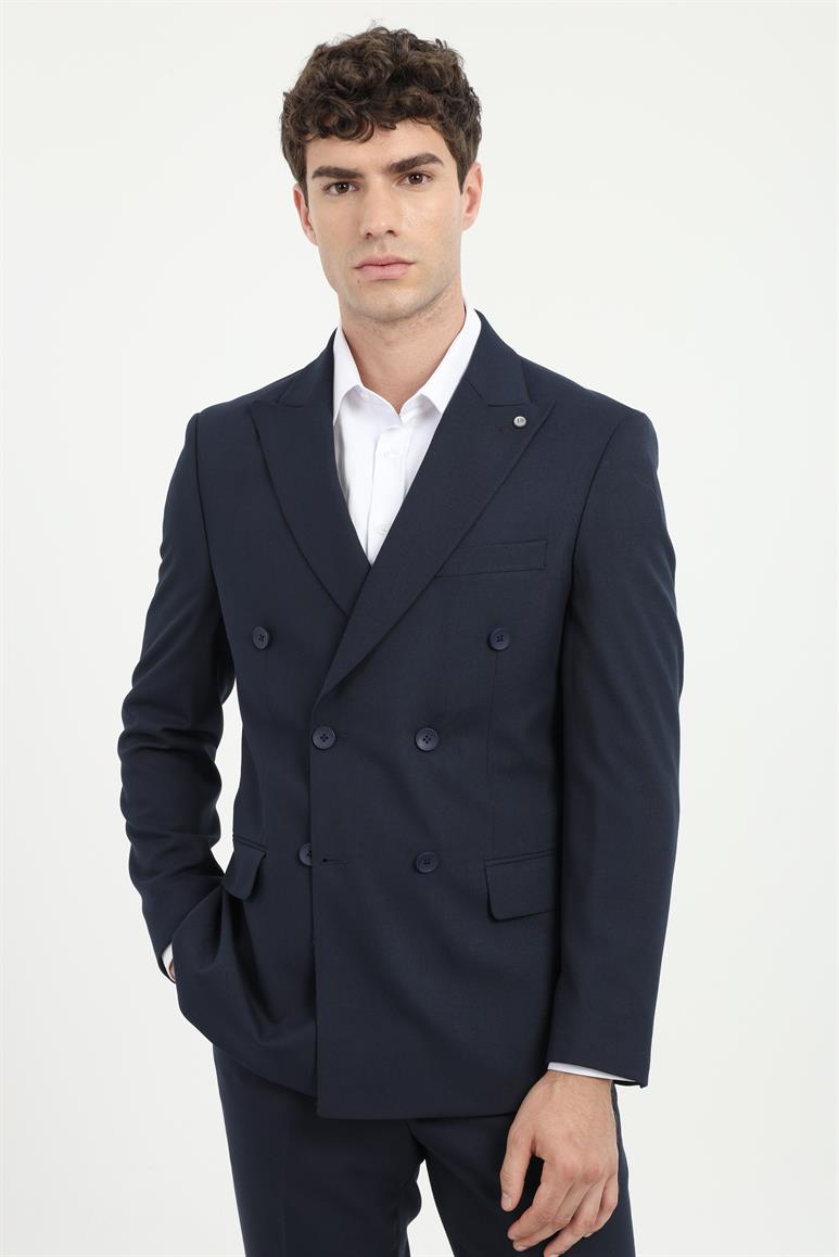 LACİVERT DÜZ KRUVAZE TAKIM ELBİSE - SLIM FIT