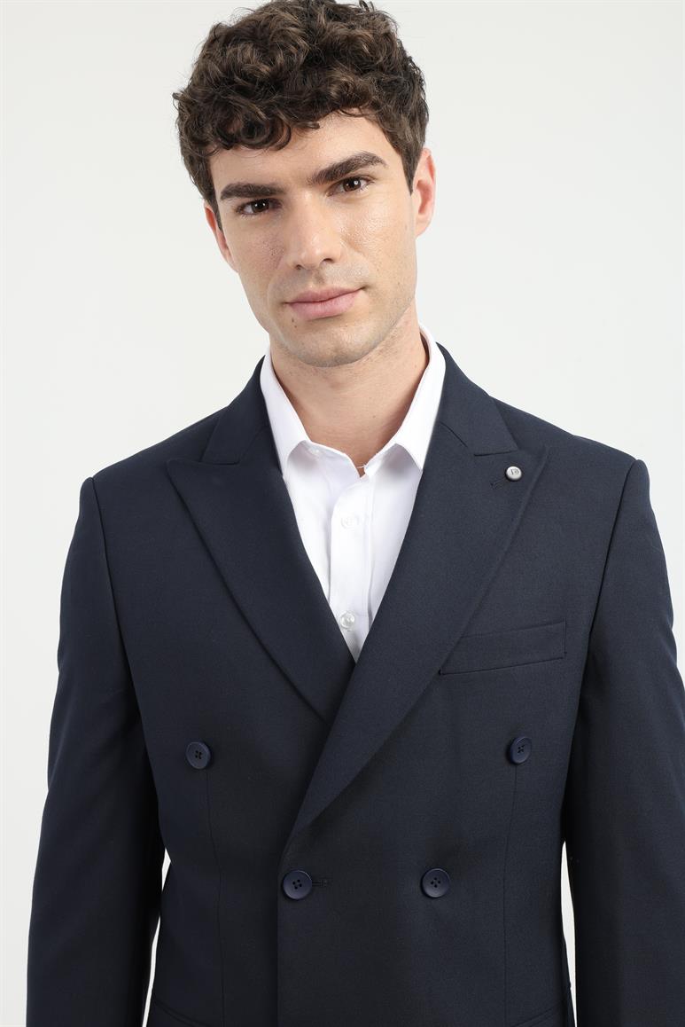 LACİVERT DÜZ KRUVAZE TAKIM ELBİSE - SLIM FIT