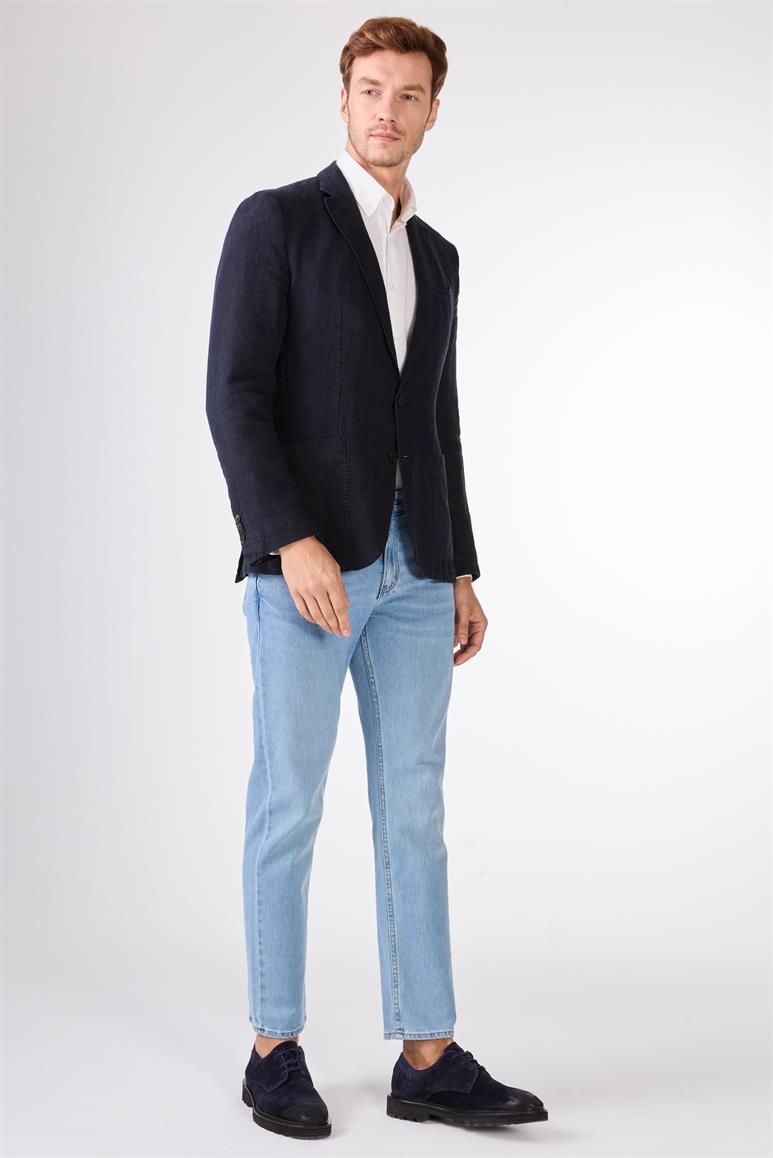 Lacivert Mono Yaka Slim Fit Erkek Ceket