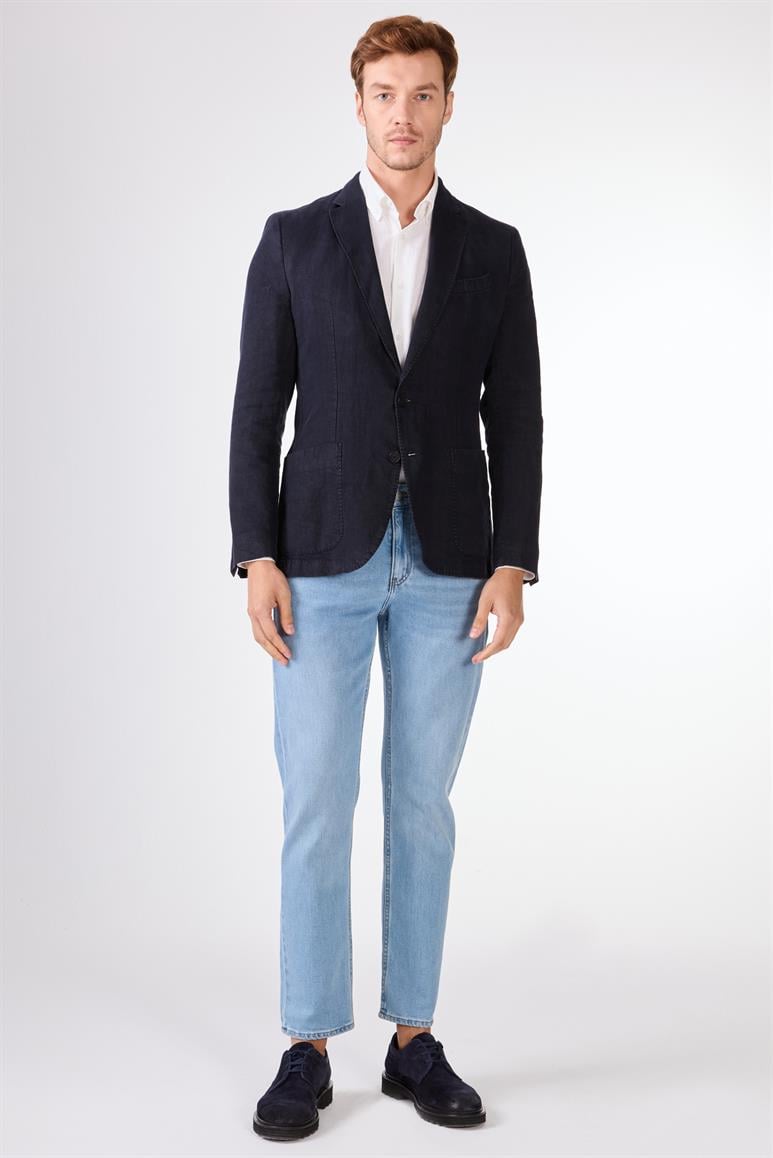 Lacivert Mono Yaka Slim Fit Erkek Ceket