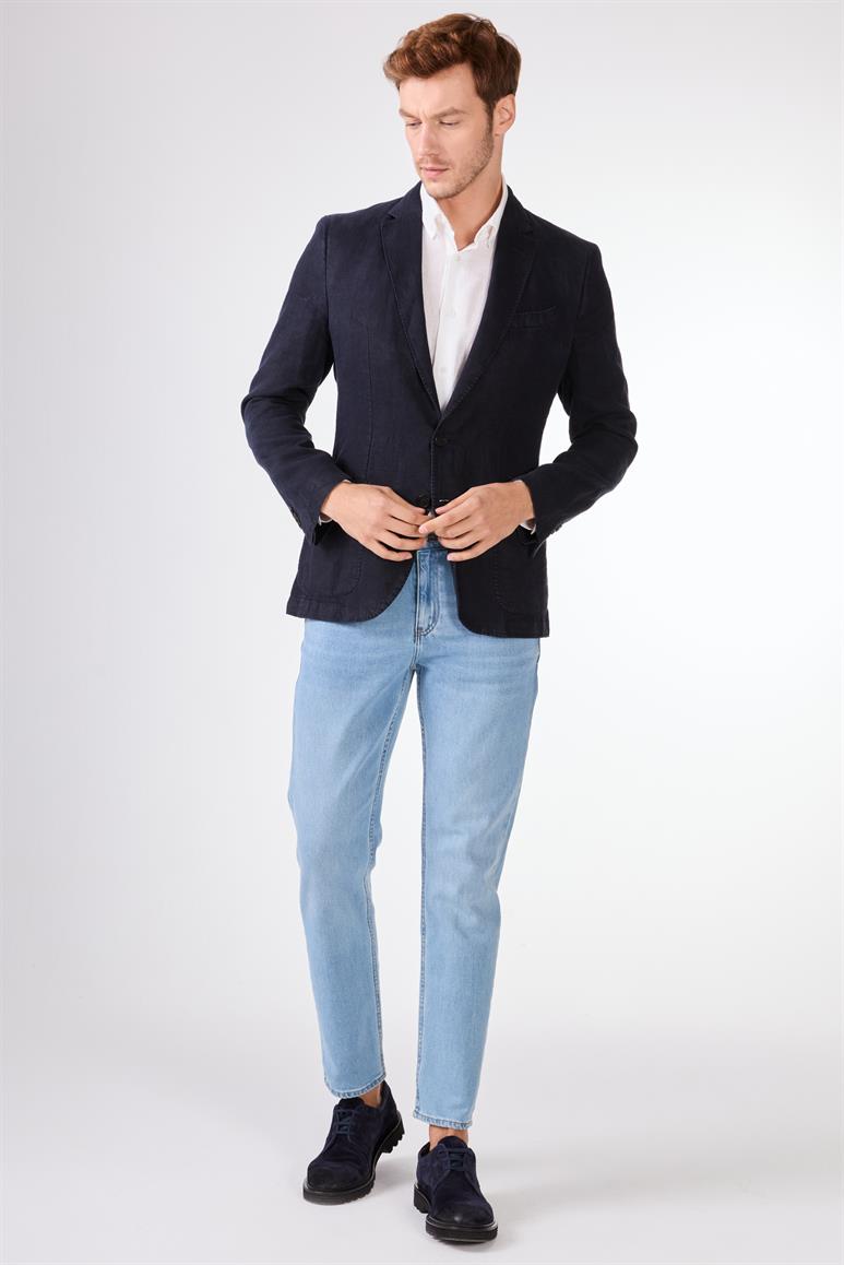 Lacivert Mono Yaka Slim Fit Erkek Ceket