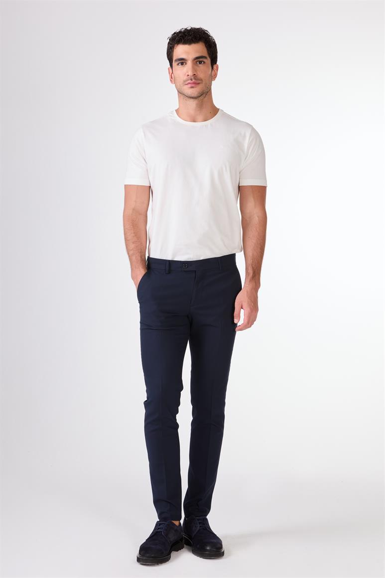 Lacivert Erkek Ekstra Slim Fit Melanj Desenli Klasik Pantolon 