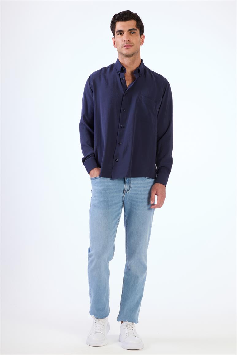 Lacivert Modal Düz Renk Regular Fit Erkek Gömlek 