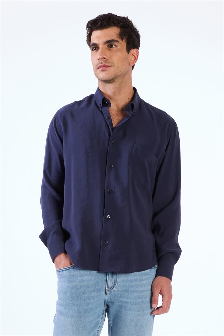 Lacivert Modal Düz Renk Regular Fit Erkek Gömlek 