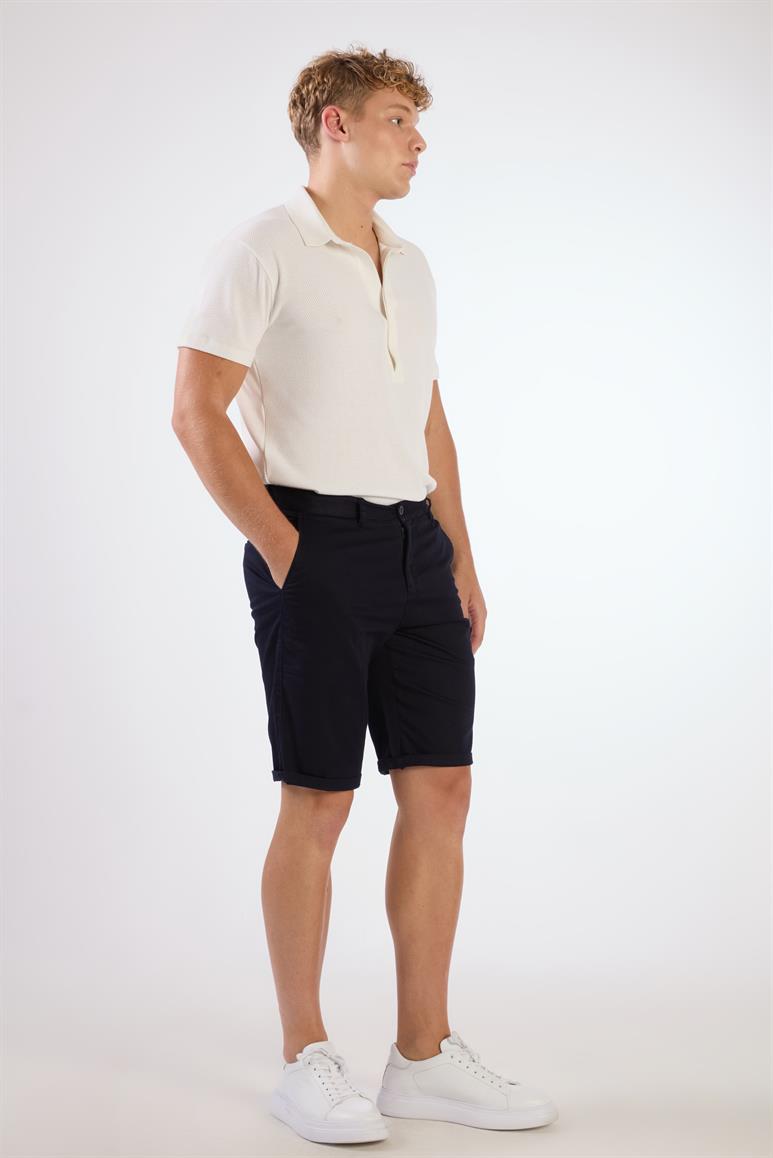 Lacivert Erkek Regular Fit Düz Casual Short 