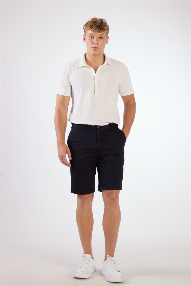 Lacivert Erkek Regular Fit Düz Casual Short 