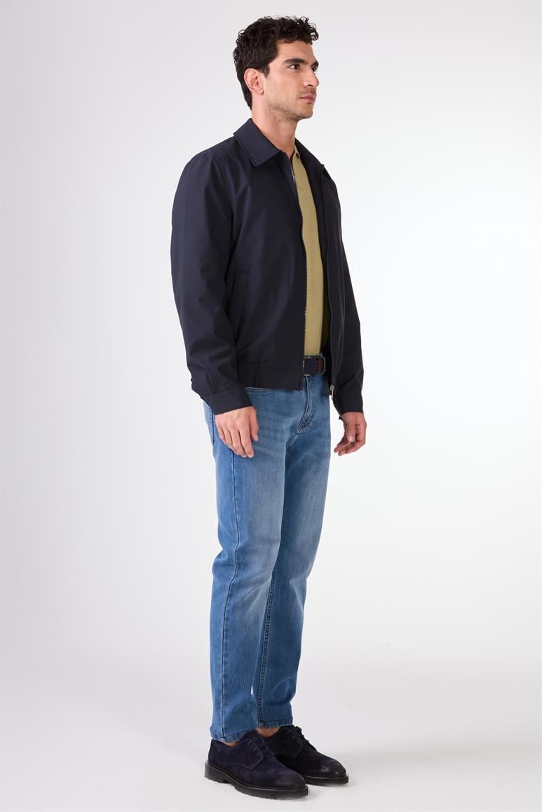 Lacivert Erkek Regular Fit Düz Klasik Yaka Bomber Mont 