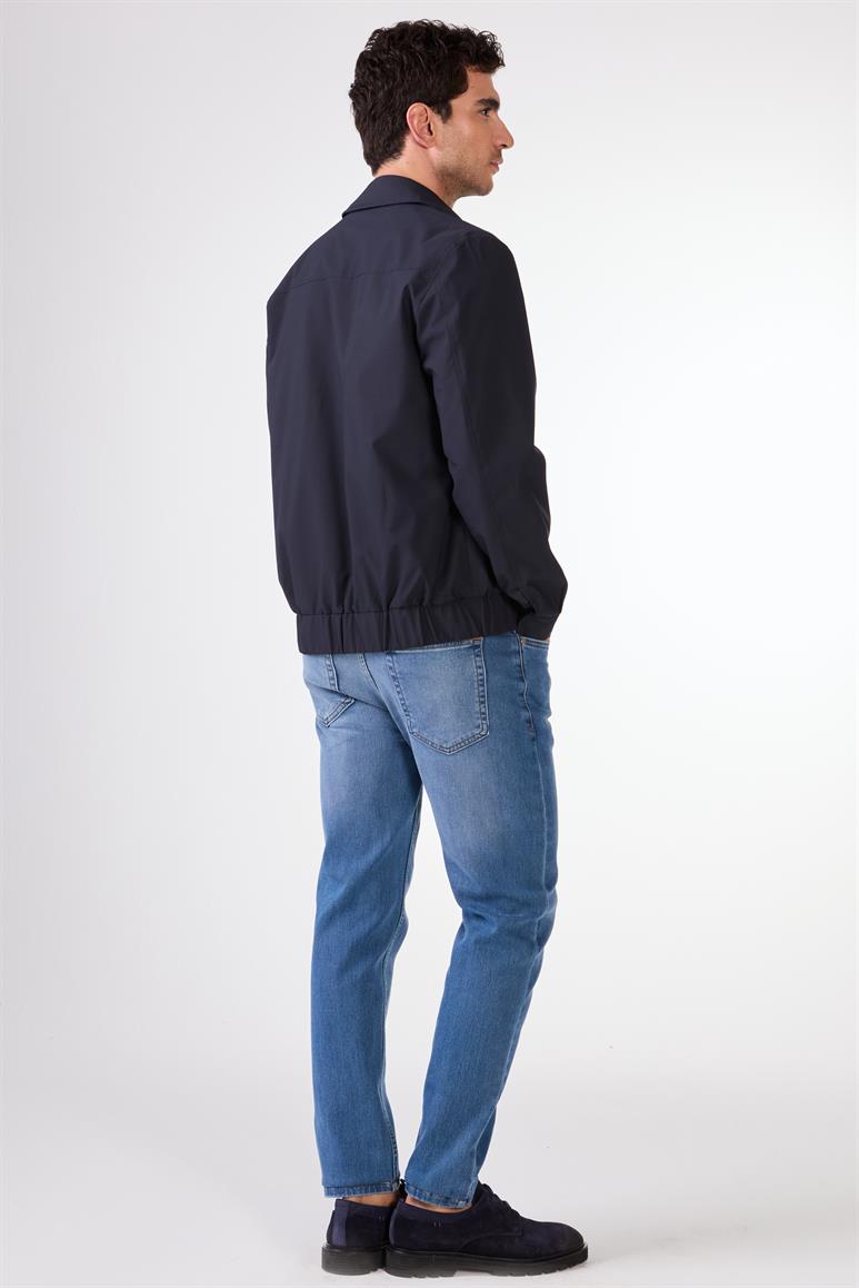 Lacivert Erkek Regular Fit Düz Klasik Yaka Bomber Mont 