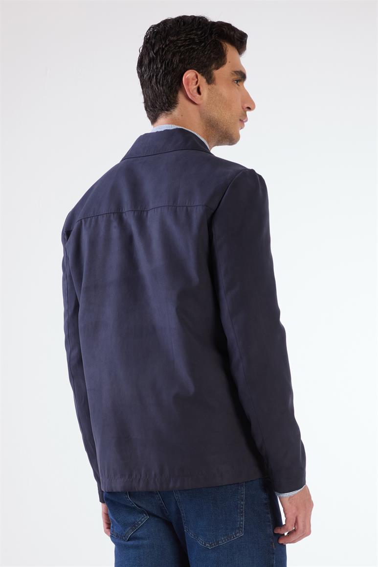 Lacivert Erkek Regular Fit Düz Klasik Yaka Süet Mont 