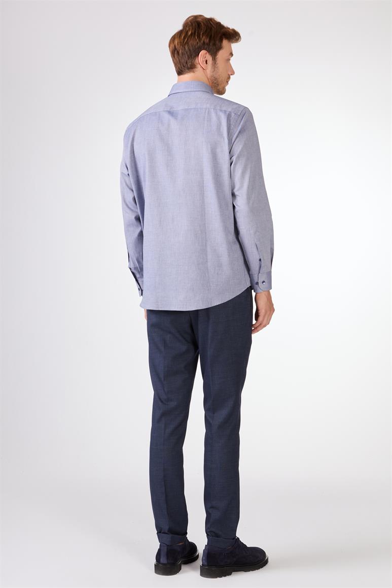 Lacivert Erkek Regular Fit Oxford Brent Düğmeli Yaka Uzun Kol Gömlek 