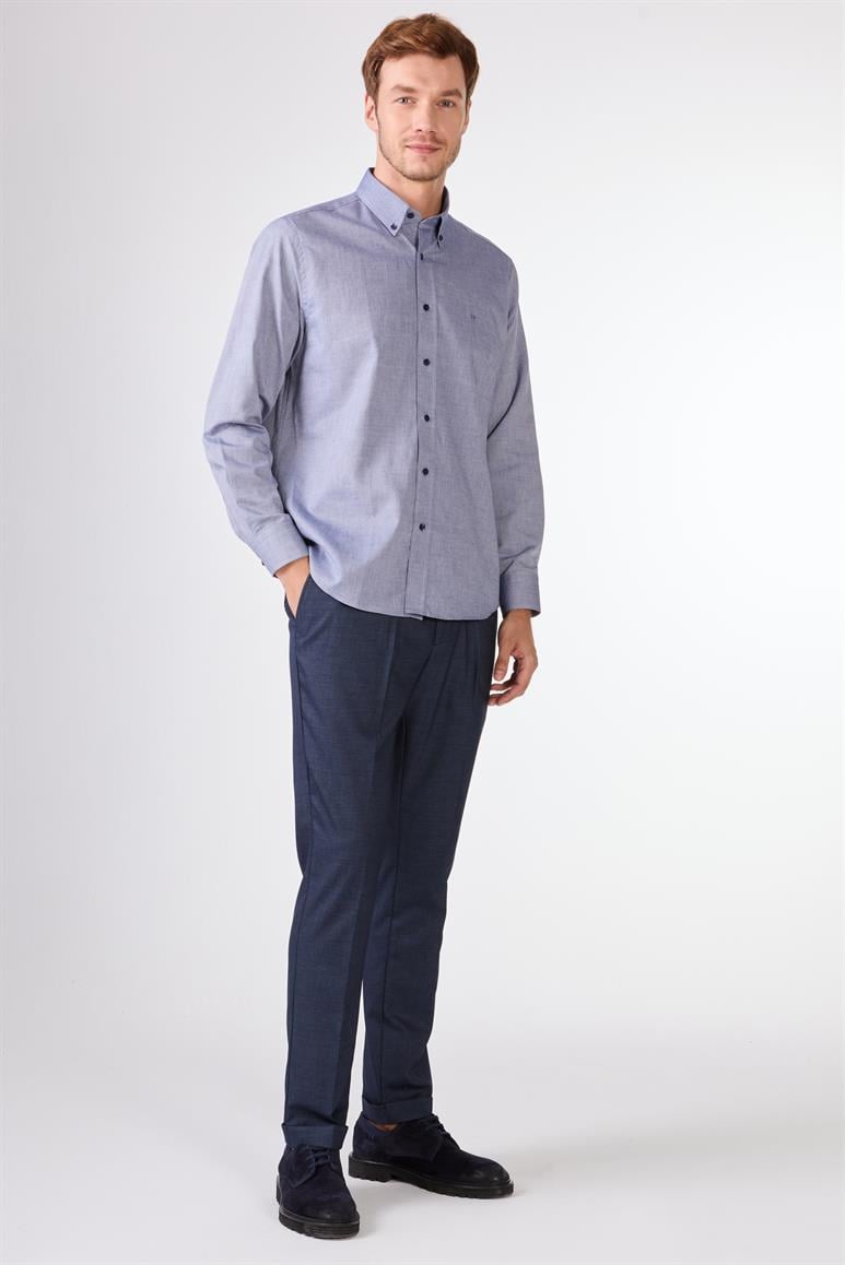 Lacivert Erkek Regular Fit Oxford Brent Düğmeli Yaka Uzun Kol Gömlek 