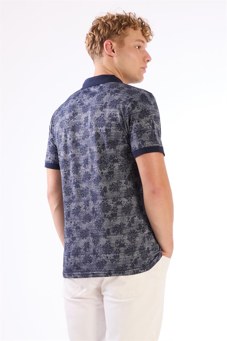 Lacivert Erkek Slim Fit Desenli Polo Yaka T-shirt 