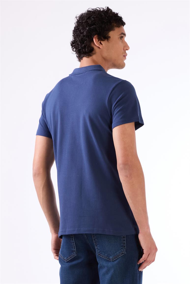 Lacivert Erkek Slim Fit Desenli Polo Yaka T-shirt 