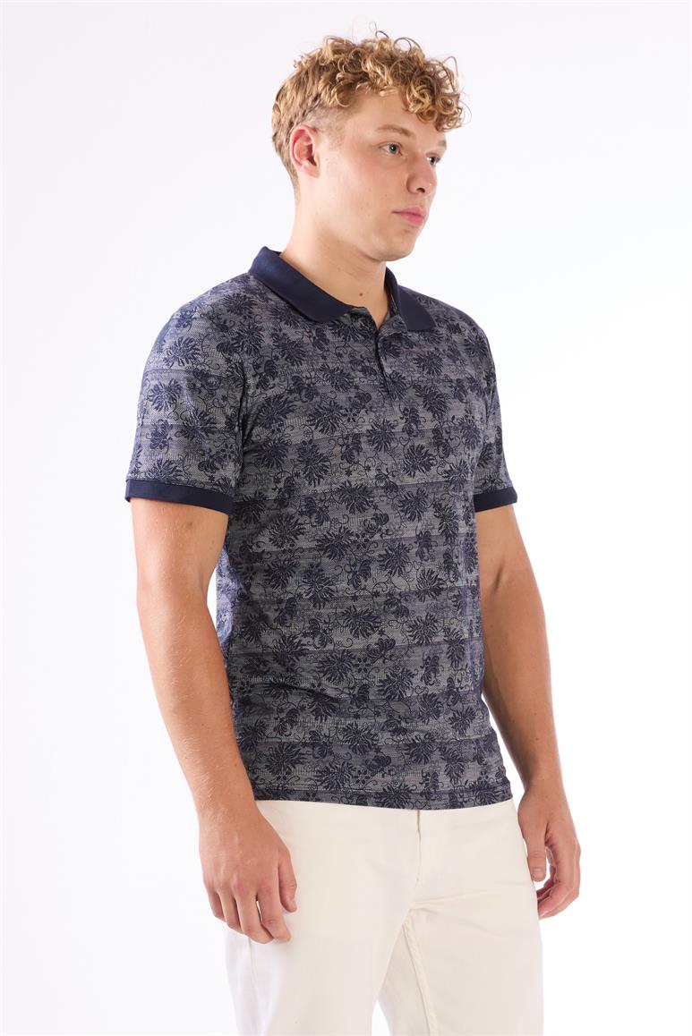 Lacivert Erkek Slim Fit Desenli Polo Yaka T-shirt 