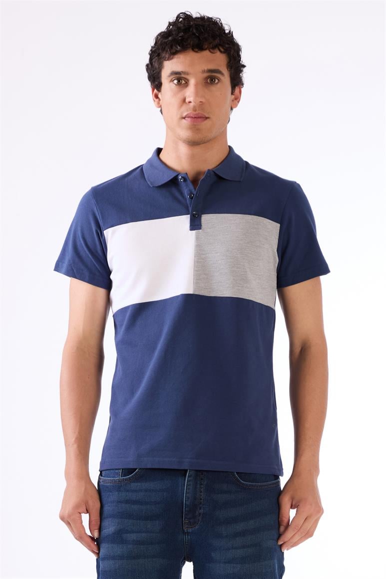 Lacivert Erkek Slim Fit Desenli Polo Yaka T-shirt 
