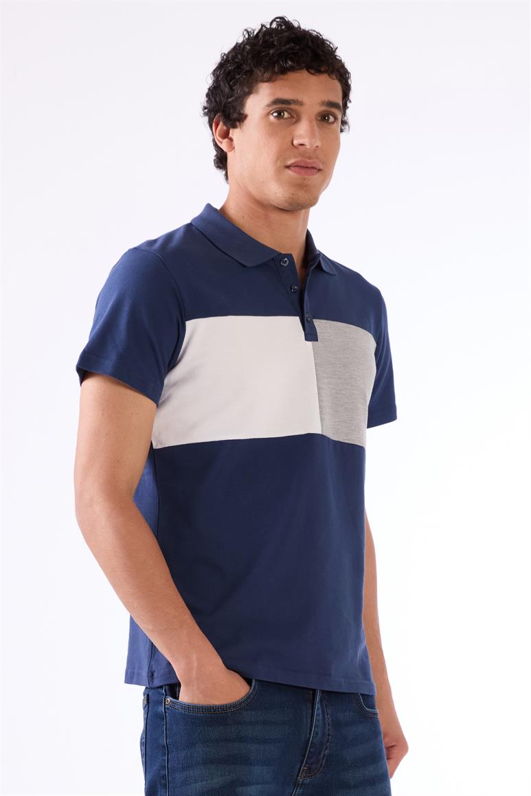 Lacivert Erkek Slim Fit Desenli Polo Yaka T-shirt 
