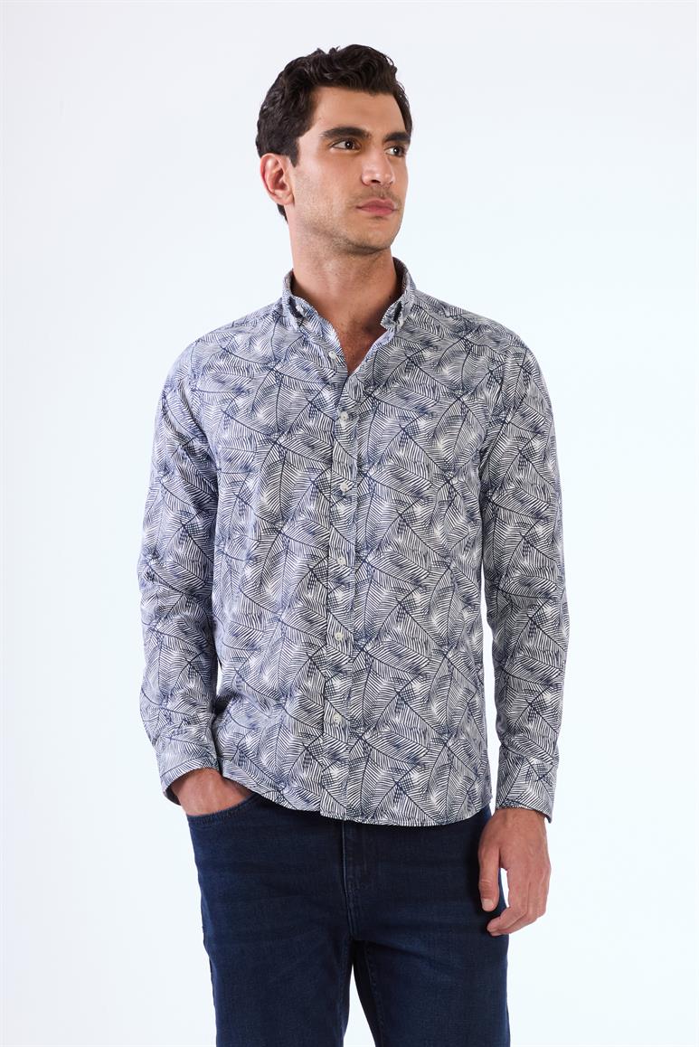 Lacivert Erkek Slim Fit Düz   Gömlek - 92590