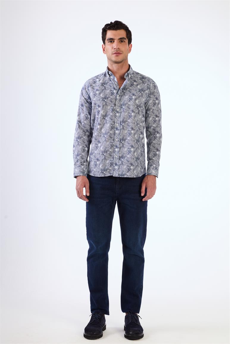 Lacivert Erkek Slim Fit Düz   Gömlek - 92590