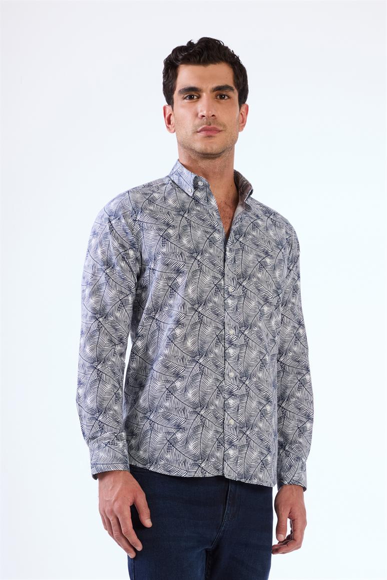 Lacivert Erkek Slim Fit Düz   Gömlek - 92590