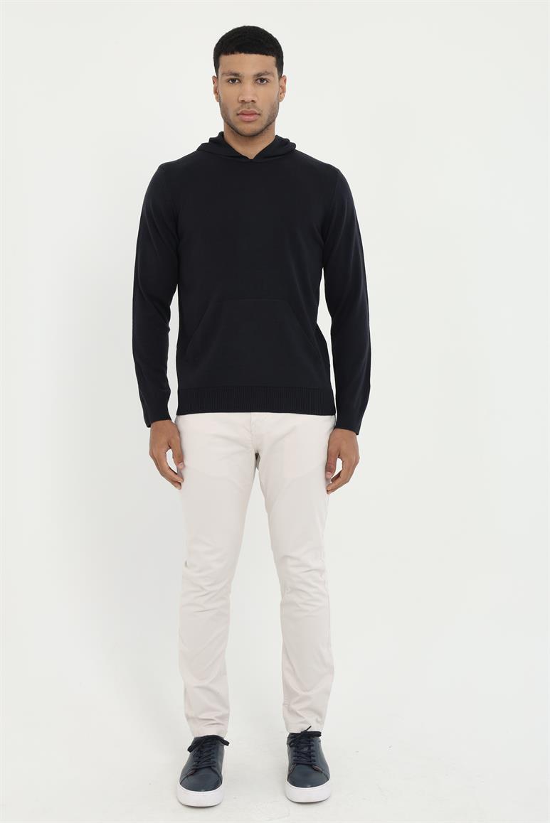 Lacivert Erkek Slim Fit   Kapüşonlu Triko 