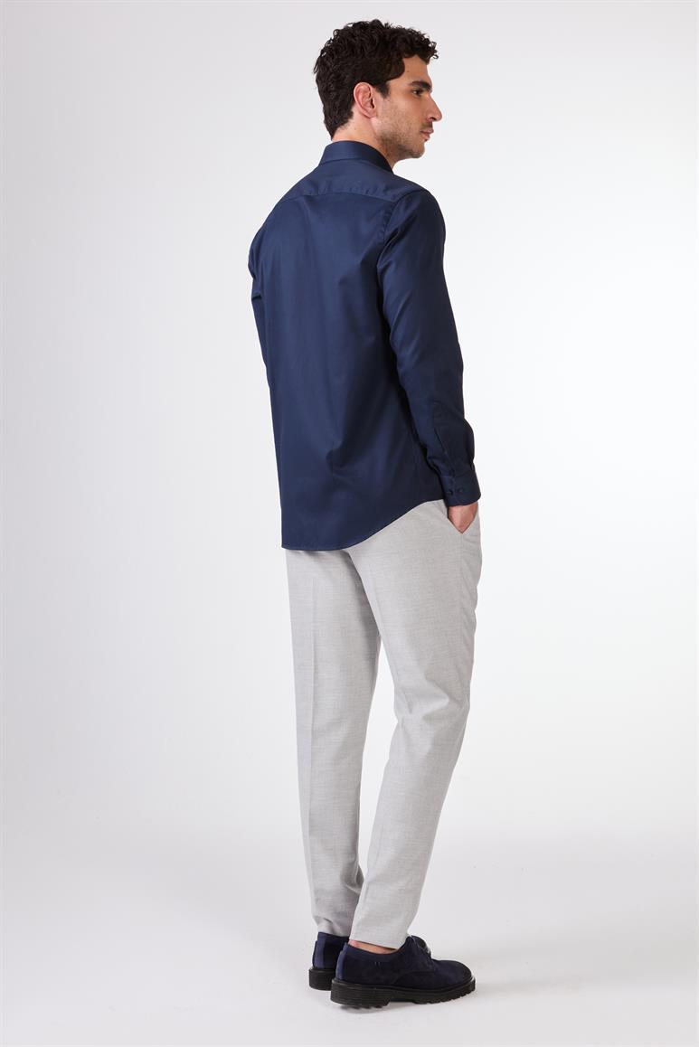 Lacivert Erkek Slim Fit Klasik Yaka Uzun Kol Gömlek 