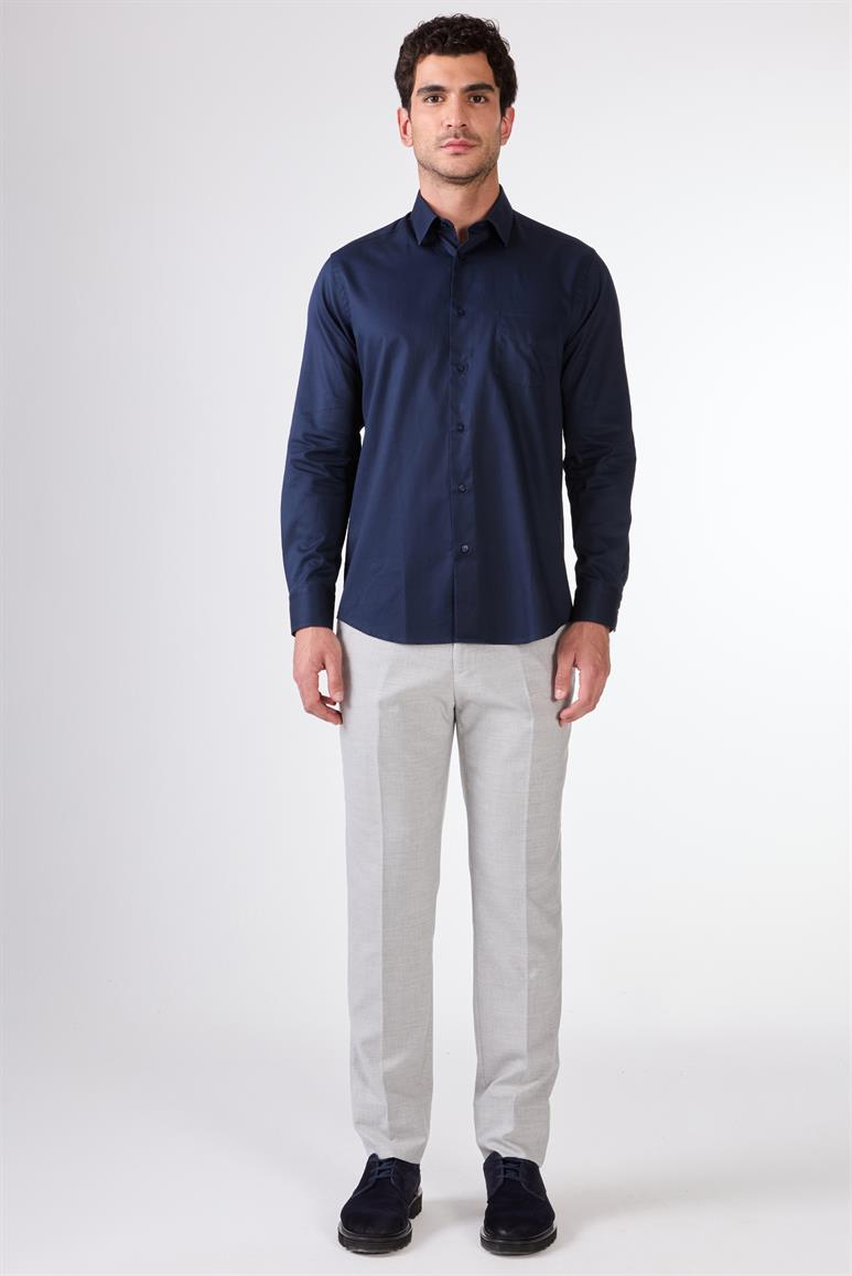 Lacivert Erkek Slim Fit Klasik Yaka Uzun Kol Gömlek 