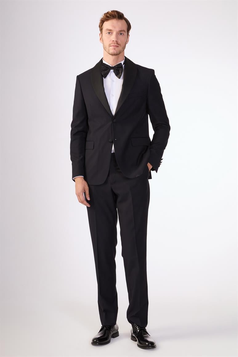 Lacivert Erkek Slim Fit   Mono Yaka Smokin Takım 