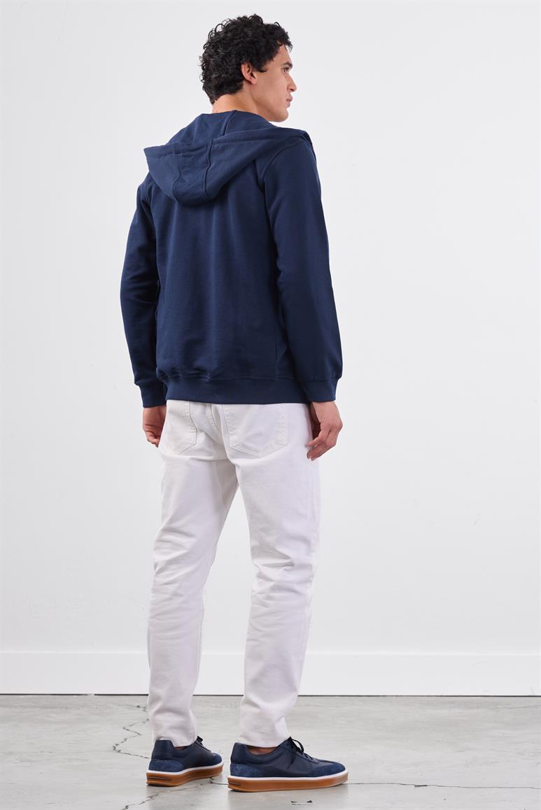 Lacivert Fermuar Kapamalı Kapüşonlu Erkek Regular Fit Sweatshirt